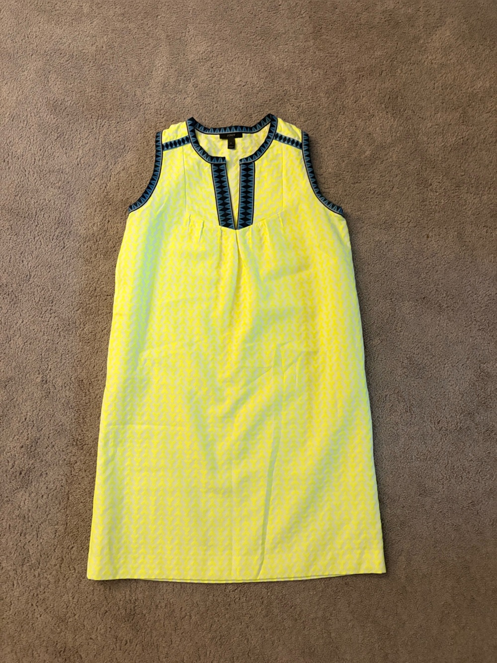 J. Crew Yellow Midi Dress with Navy Trim